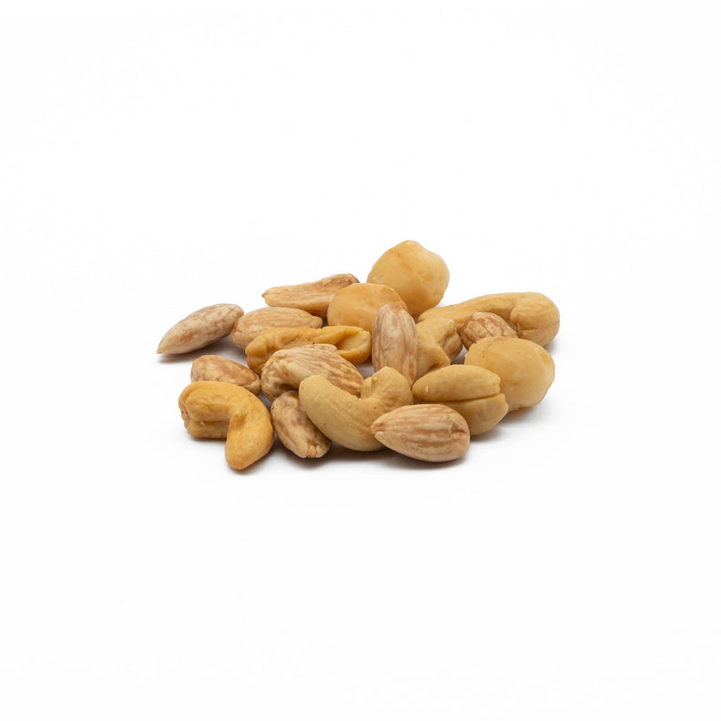 3 most popular cooked nuts – Macadamias, Cashews and Blanched Almonds unsalted