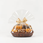 Christmas gift hamper, filled with nuts and chocolates.