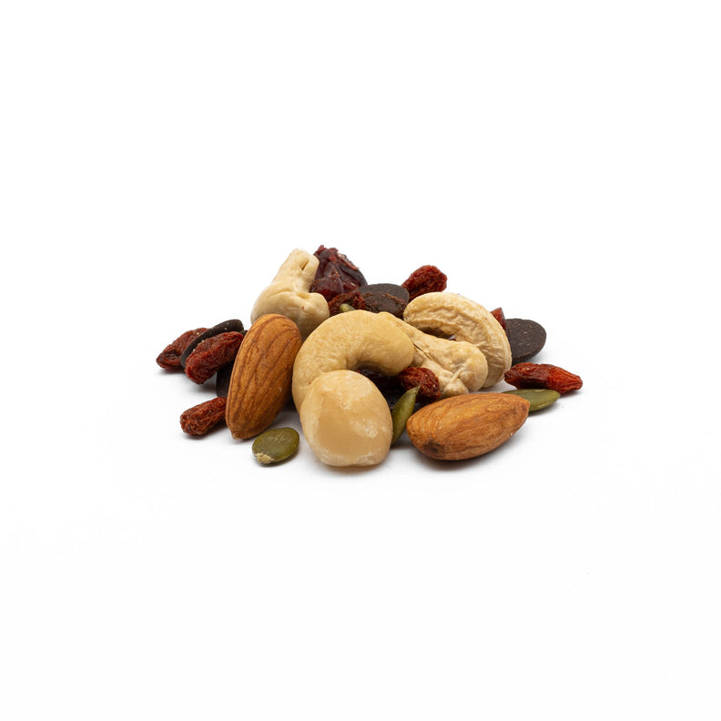Mix of nuts and fruits - macadamias, sultanas, peanuts