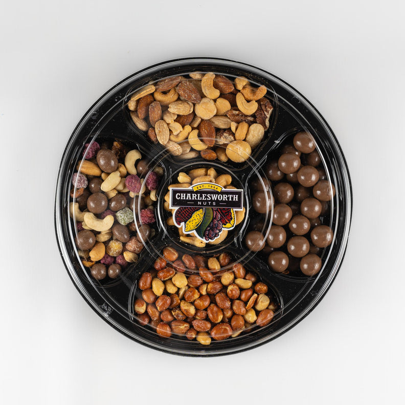  Best Sellers Party Pack contains Beer Nuts, Chocolate Apricots, Charleys Choice, Salted Millionaires Mix and Salted Cashews.