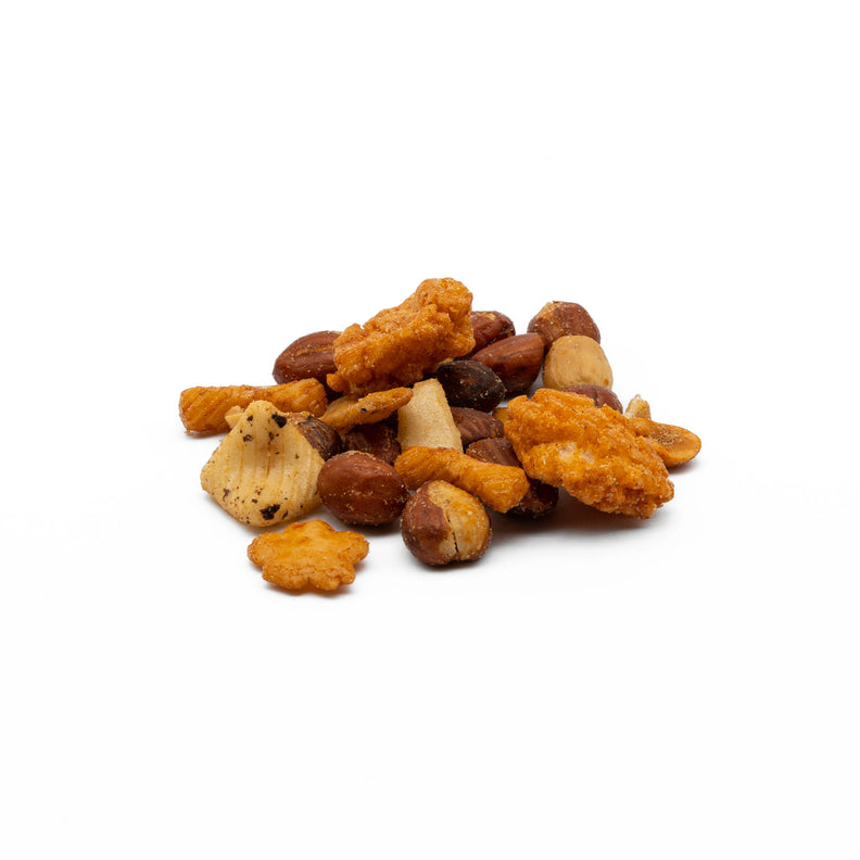 Smoked almonds, bbq puff rice crackers, spicy peanuts and rice crackers - the perfect snack