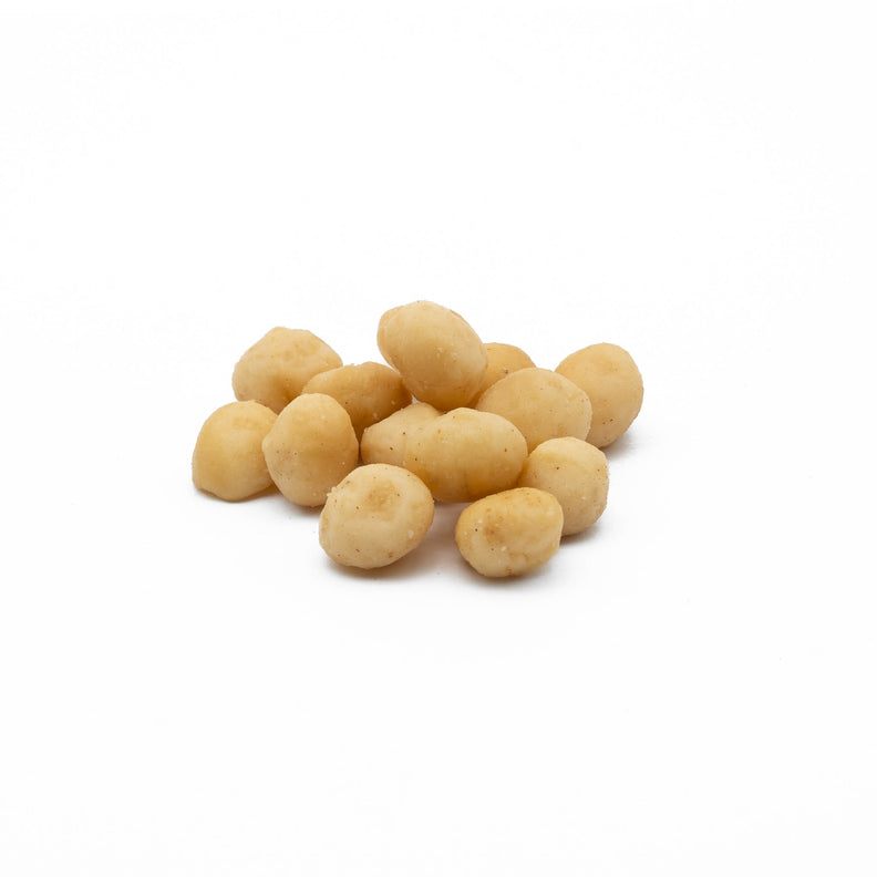 A close-up image of raw macadamia nuts
