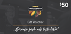 "$50 in-store gift voucher with the Charlesworth Nuts logo"