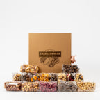 "Luxury gift box filled with savoury nuts and chocolates."